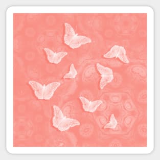 A flutter of butterflies on peach mandala patterns Sticker